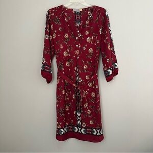 Figueroa & Flower Red Floral Patterned Button Dress with waist tie